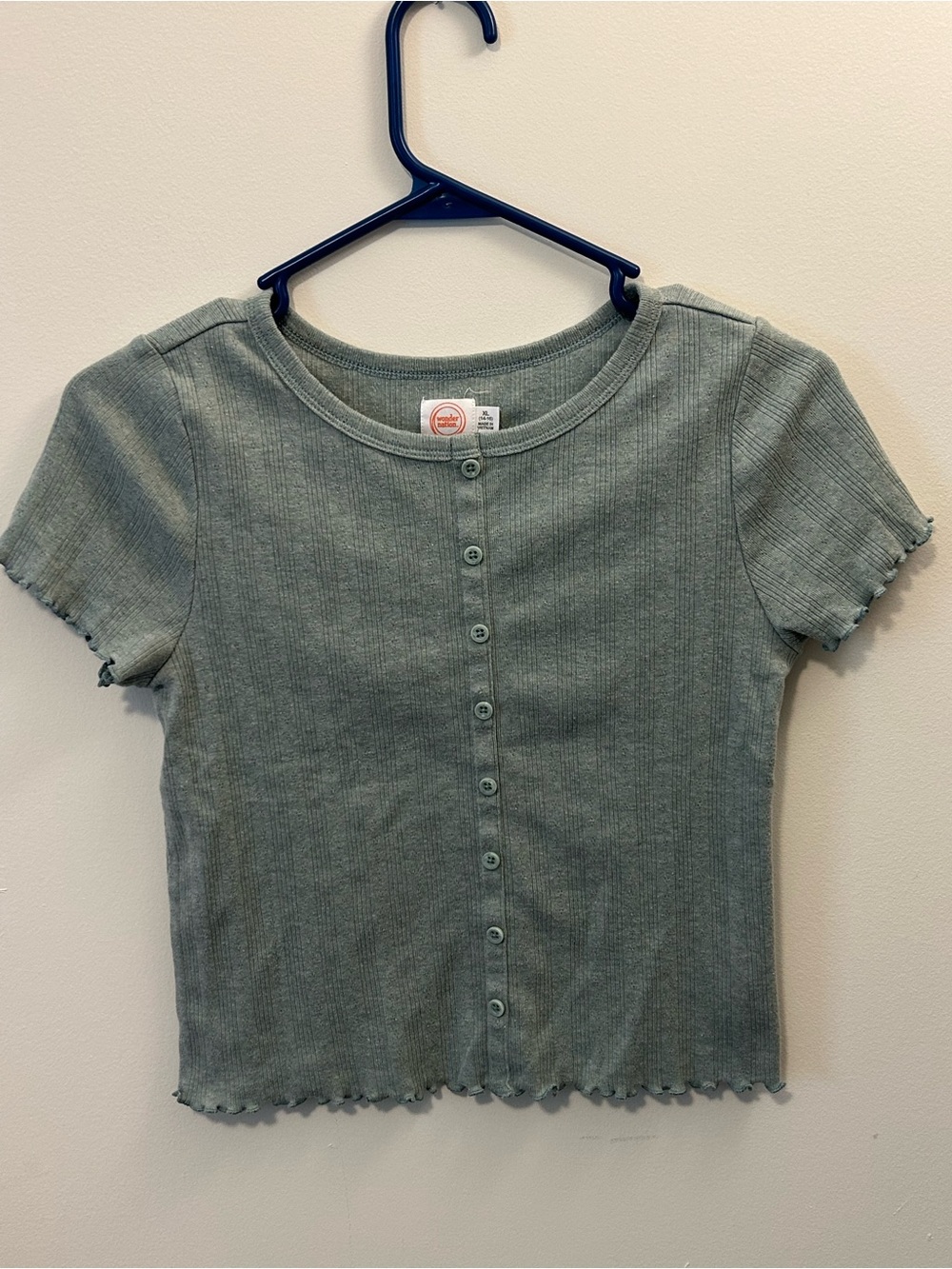 wonder nation Sage Green Ribbed Button-Front Crop Top